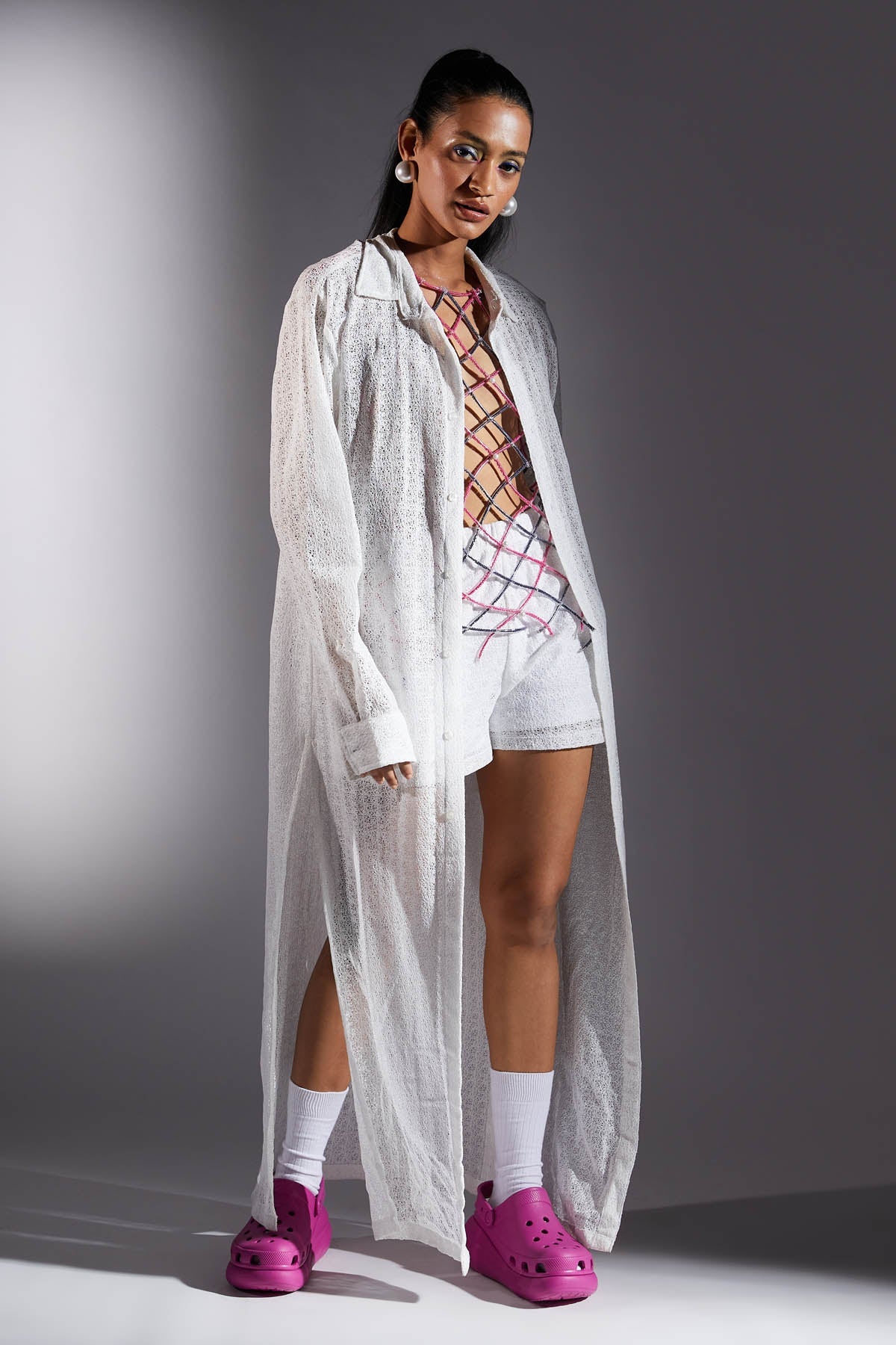 White Mesh Shorts for women